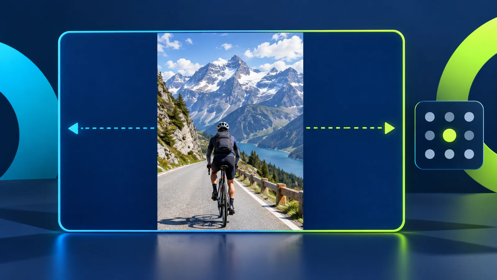 Complete vertical cycling photo preserved inside a wide padded frame