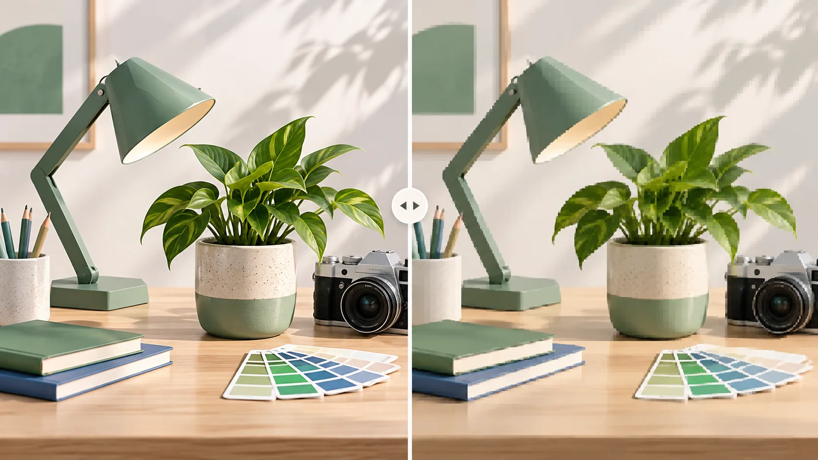 Before and after image comparison with a vertical reveal slider