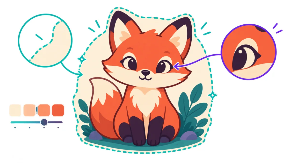 A fox illustration showing the outside background selected while light eye and chest details remain