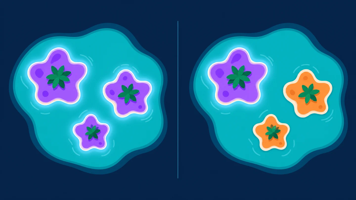 Comparison of all matching shapes recolored versus a single connected shape recolored