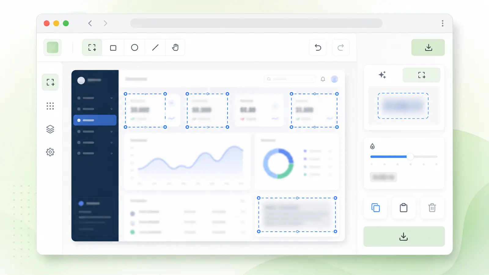 A screenshot editor with selected blurred regions